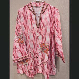NWOT - Soft Surroundings Pink Floral Beaded Top (Size: L)